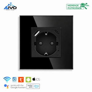 AIVO Smart Zigbee приклучница 16A – стаклен панел