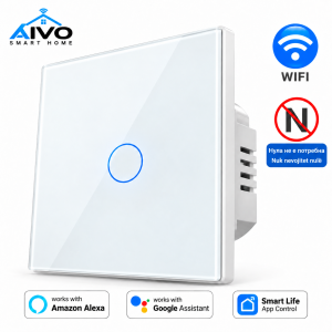 AIVO Smart Touch стаклен прекинувач – Wi-Fi, 1 канал